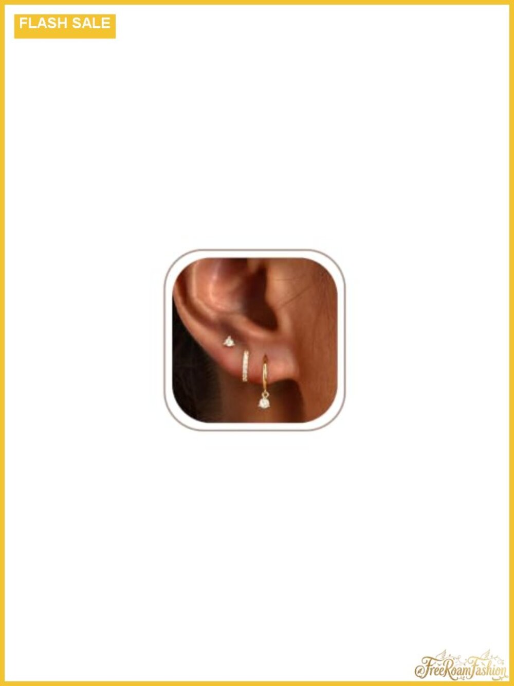 14k Gold Plated Brass Huggie Hoop Earrings with CZ Stones 3 Pair Set